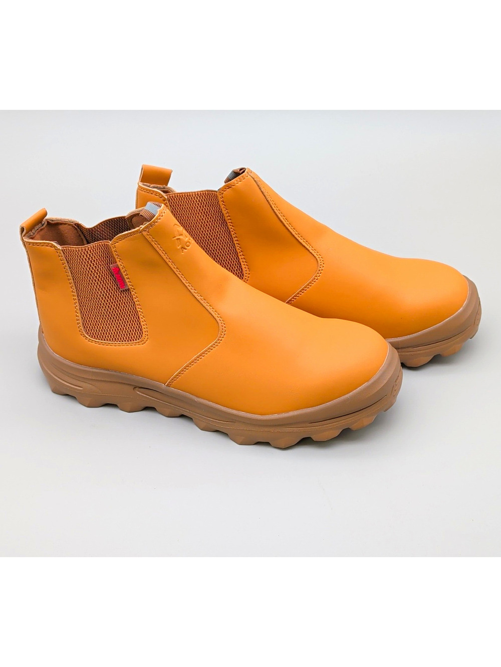AOYU Men's Tan Leather Ankle Boots Steel toe Round Toe Rubber EU46 US12